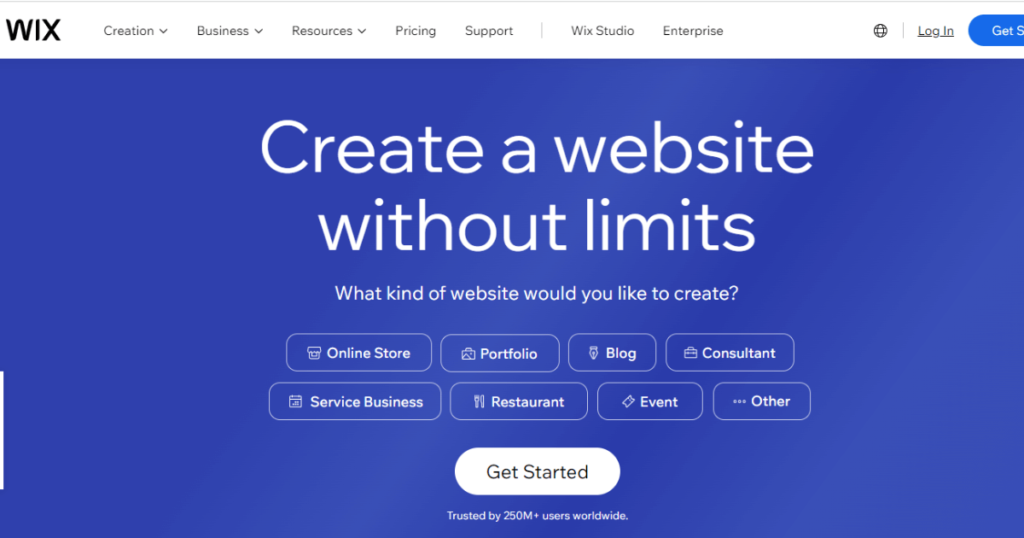wix homepage screenshot